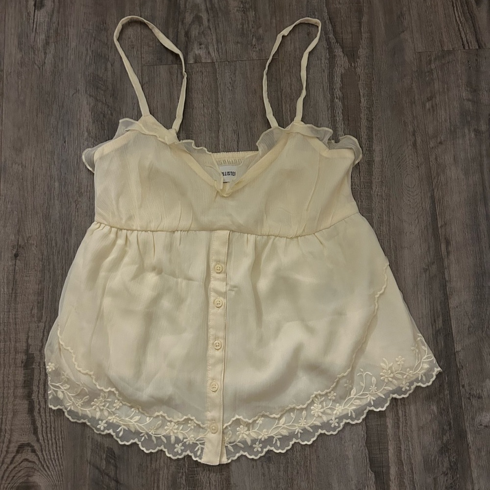 Hollister Cream Smocked Sleeveless Top